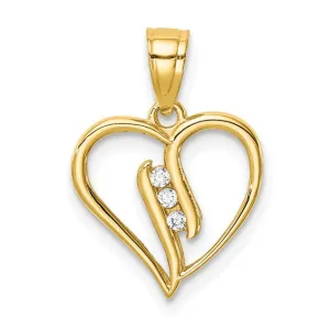 10k Yellow Gold 3 CZ Heart Pendant