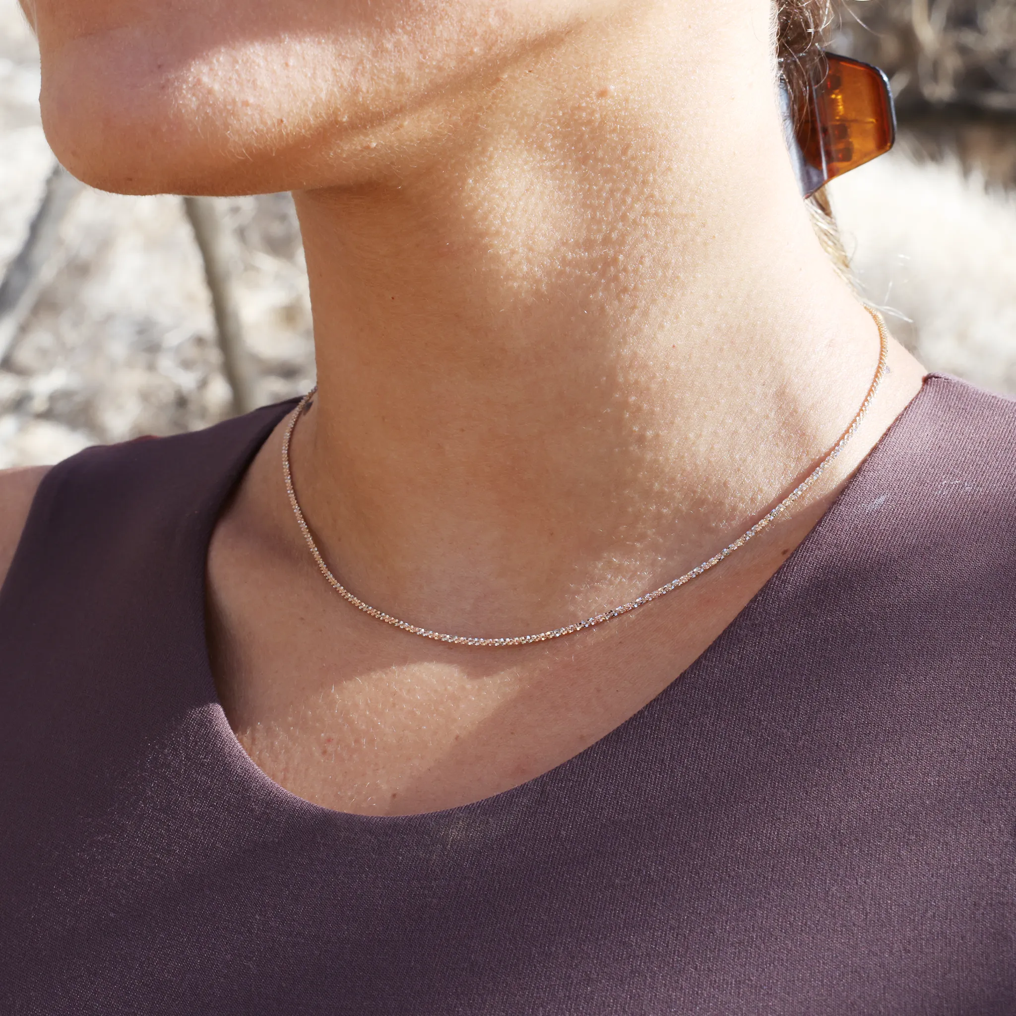 1.0mm Twist Sparkle Chain in Two Tone Gold