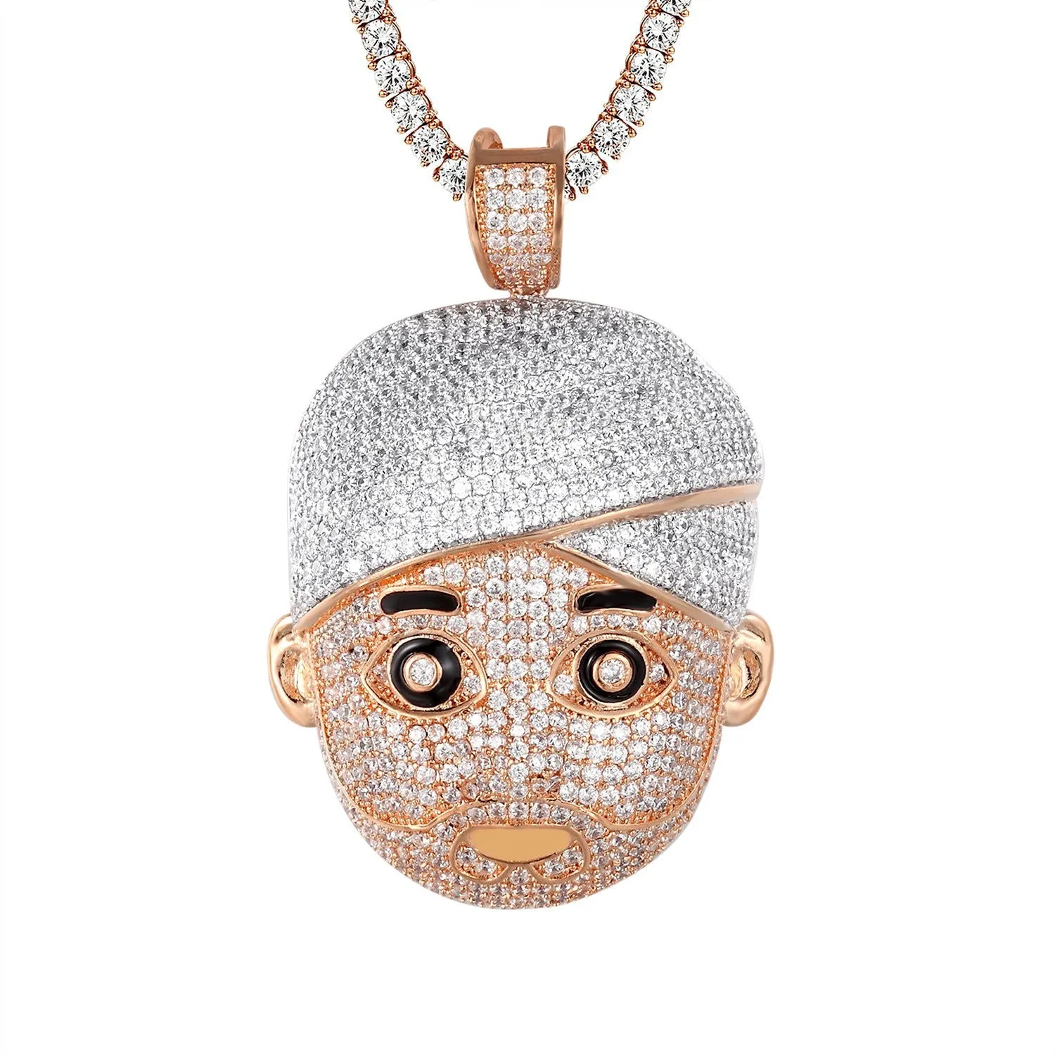 14K Rose Gold Tone Turban Man Face Emoji Icy Hip Hop Pendant