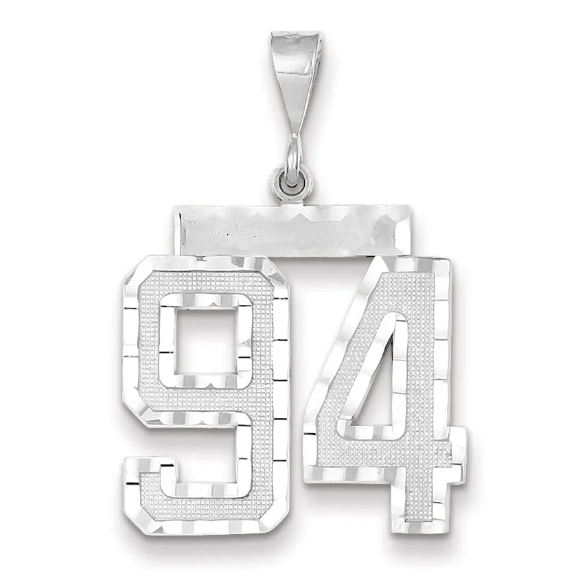 14k White Gold Diamond Cut Finish Large Size Number 94 Charm Pendant