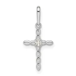 14k White Gold Petite CZ Cross Charm Pendant