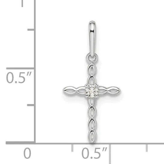14k White Gold Petite CZ Cross Charm Pendant