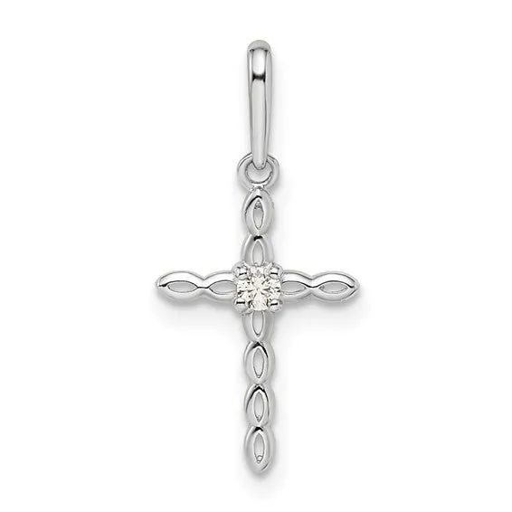 14k White Gold Petite CZ Cross Charm Pendant