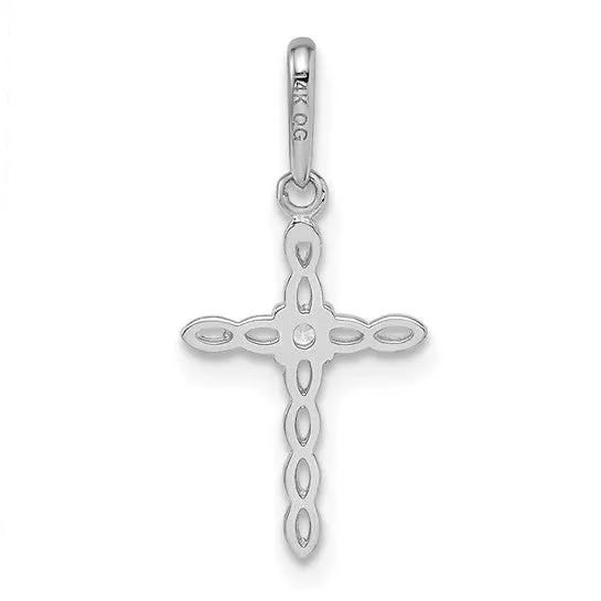 14k White Gold Petite CZ Cross Charm Pendant
