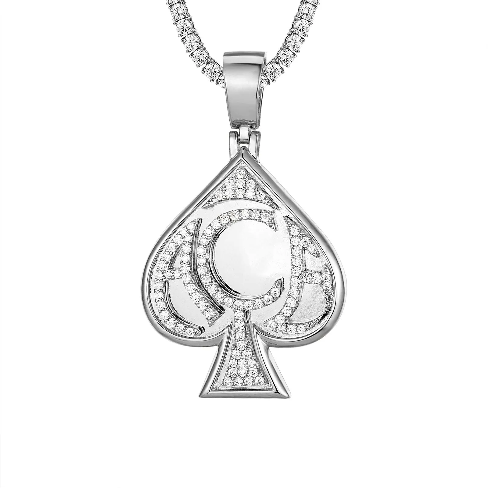 14K White Gold Tone Ace of Spades Custom Hip Hop Men's Pendant