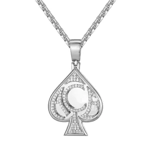 14K White Gold Tone Ace of Spades Custom Hip Hop Men's Pendant
