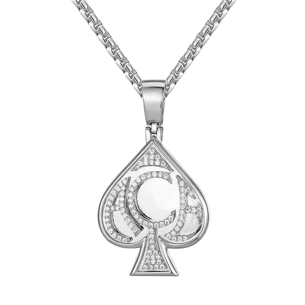 14K White Gold Tone Ace of Spades Custom Hip Hop Men's Pendant