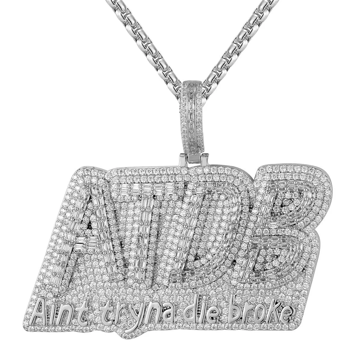 14K White Gold Tone ATDB Aint Tryna Die Broke Custom Pendant