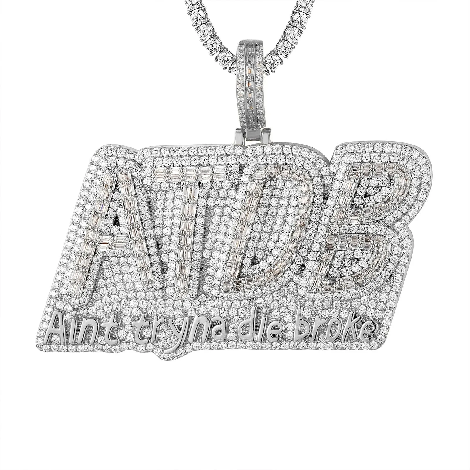 14K White Gold Tone ATDB Aint Tryna Die Broke Custom Pendant