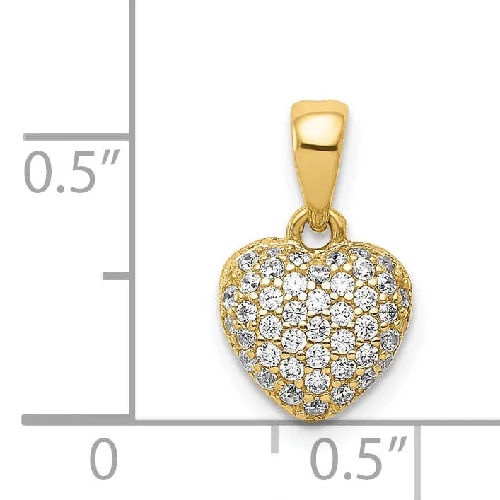 14k Yellow Gold Solid Pave C.Z Heart Pendant