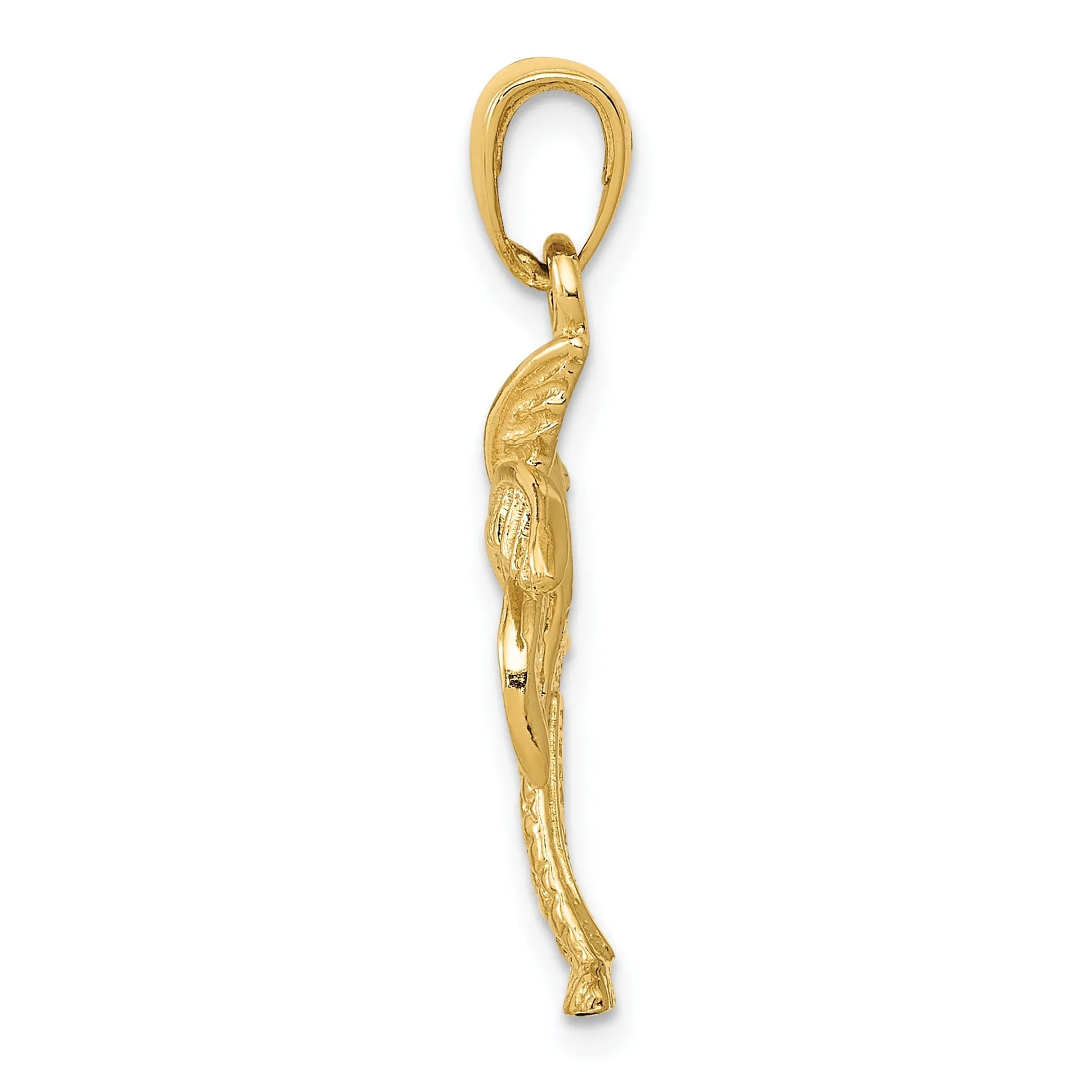 14k Yellow Gold Solid Texture Polished Finish Mens Palm Tree Charm Pendant
