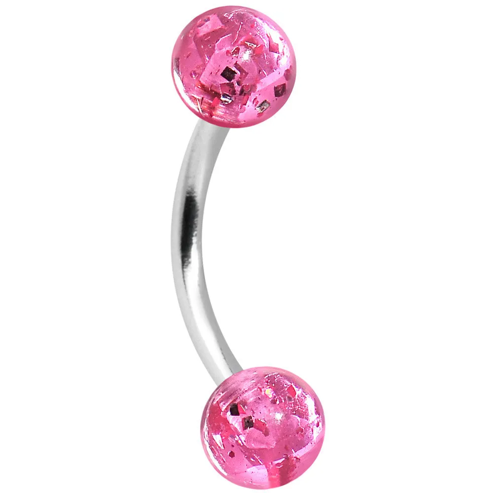 16 Gauge 5/16 Pink Acrylic Glitter Eyebrow Ring