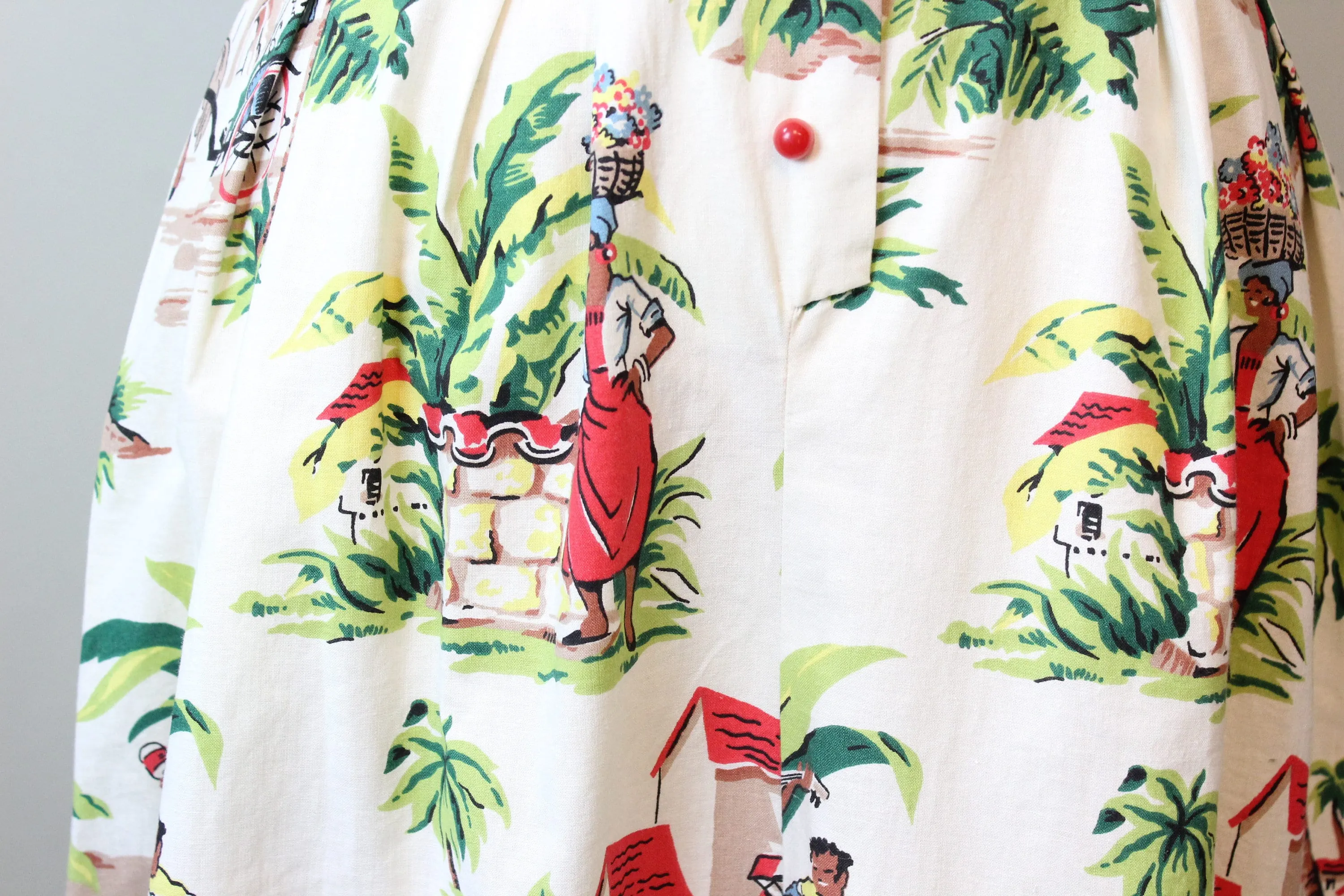 1950s NOVELTY PRINT tropical COTTON dress large | new spring