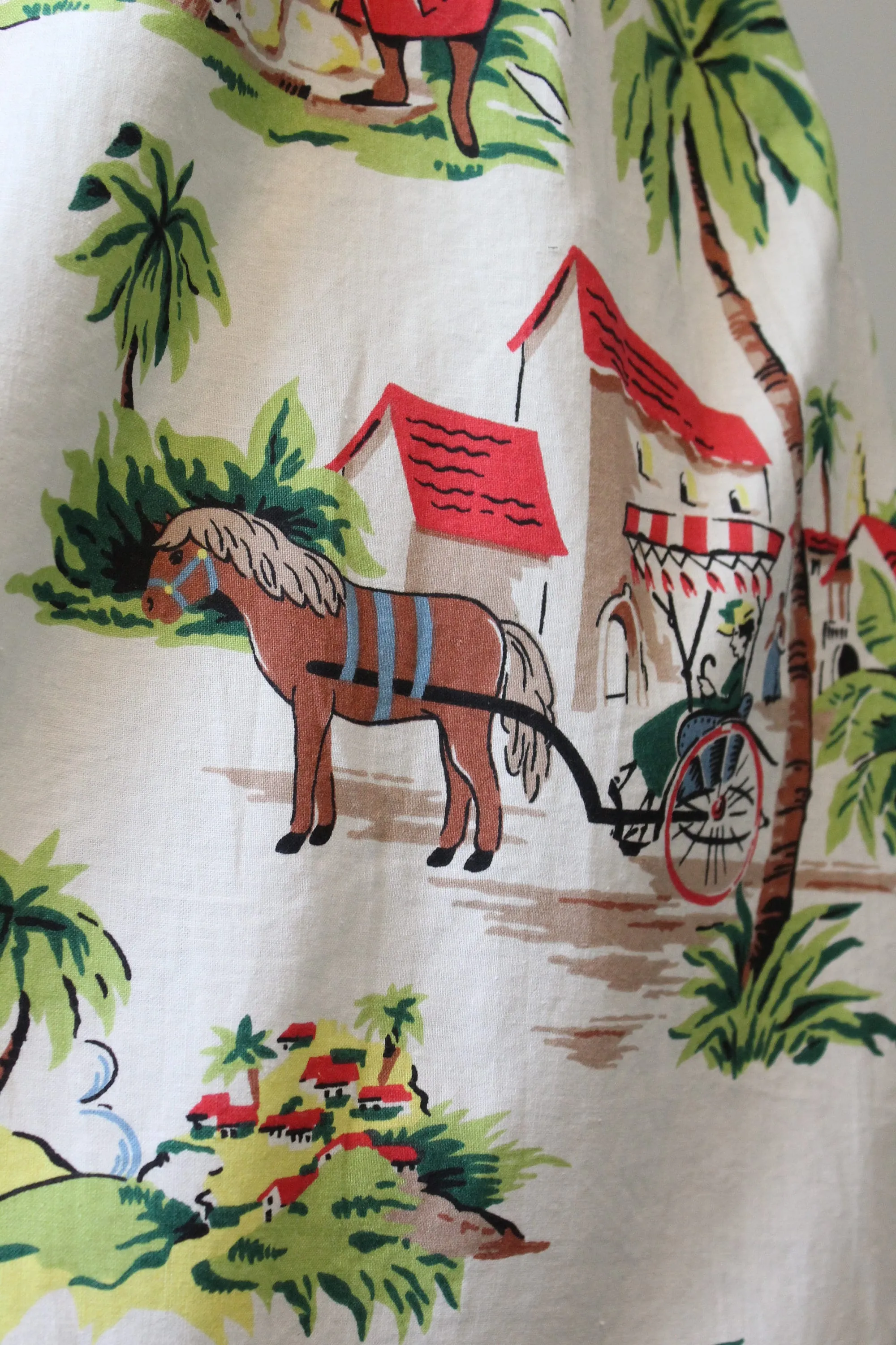 1950s NOVELTY PRINT tropical COTTON dress large | new spring