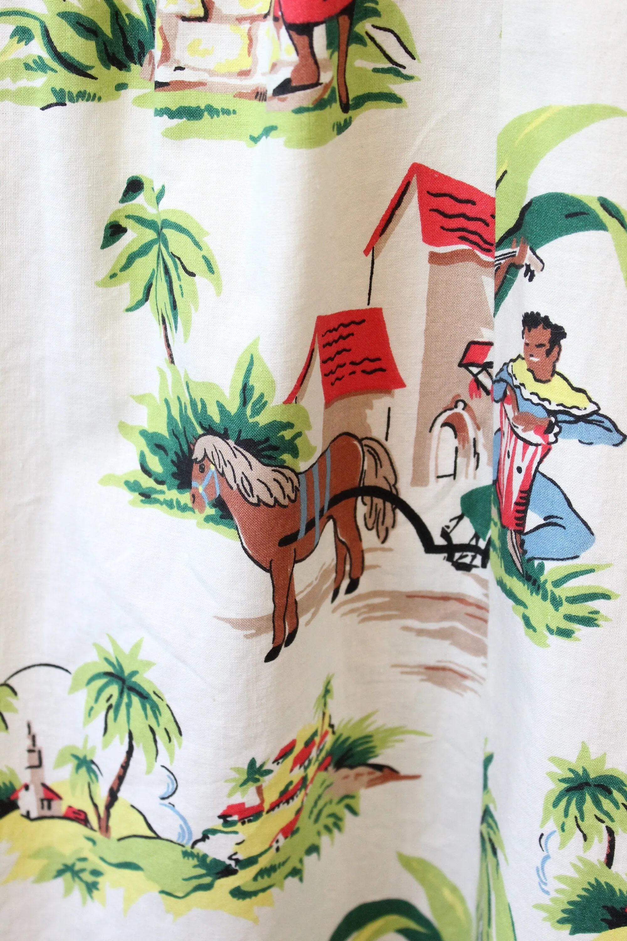 1950s NOVELTY PRINT tropical COTTON dress large | new spring
