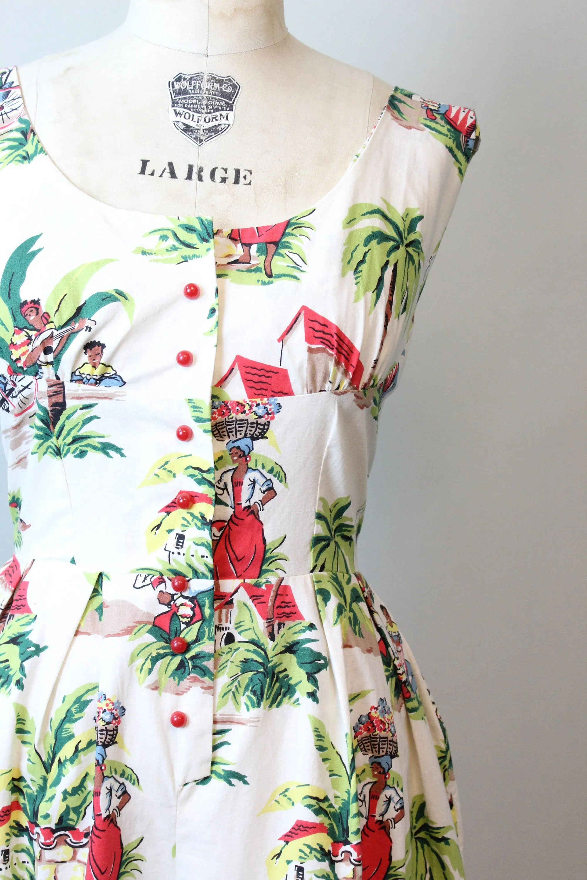 1950s NOVELTY PRINT tropical COTTON dress large | new spring