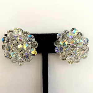 1960s Aurora Borealis Crystal Bead Earrings