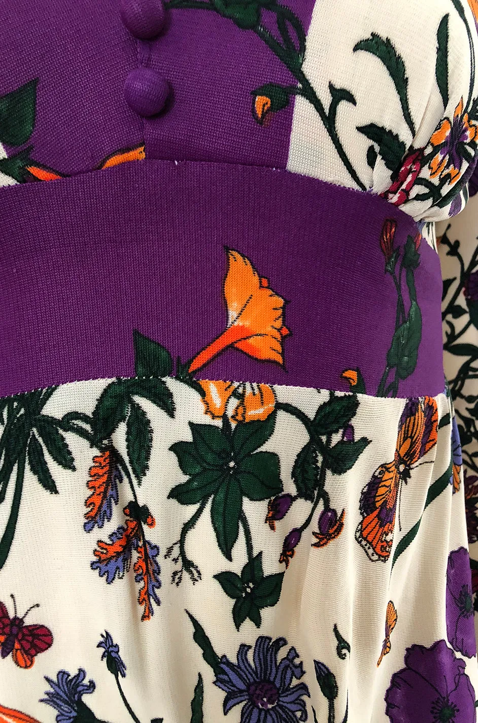 1960s Unlabeled 'Gucci' Floral & Fauna Print Rayon Jersey Dress