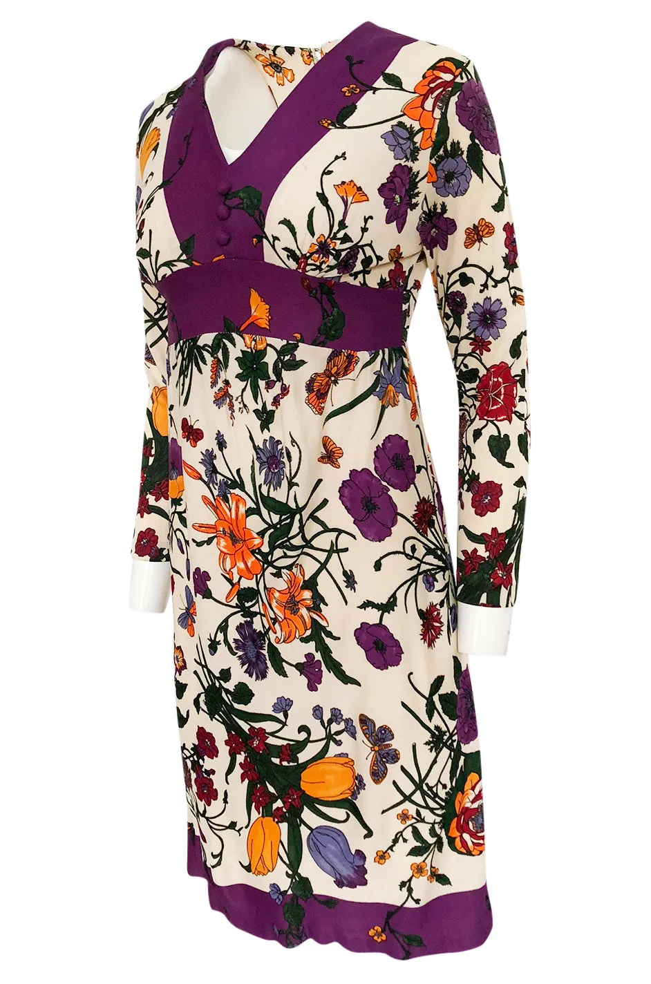 1960s Unlabeled 'Gucci' Floral & Fauna Print Rayon Jersey Dress