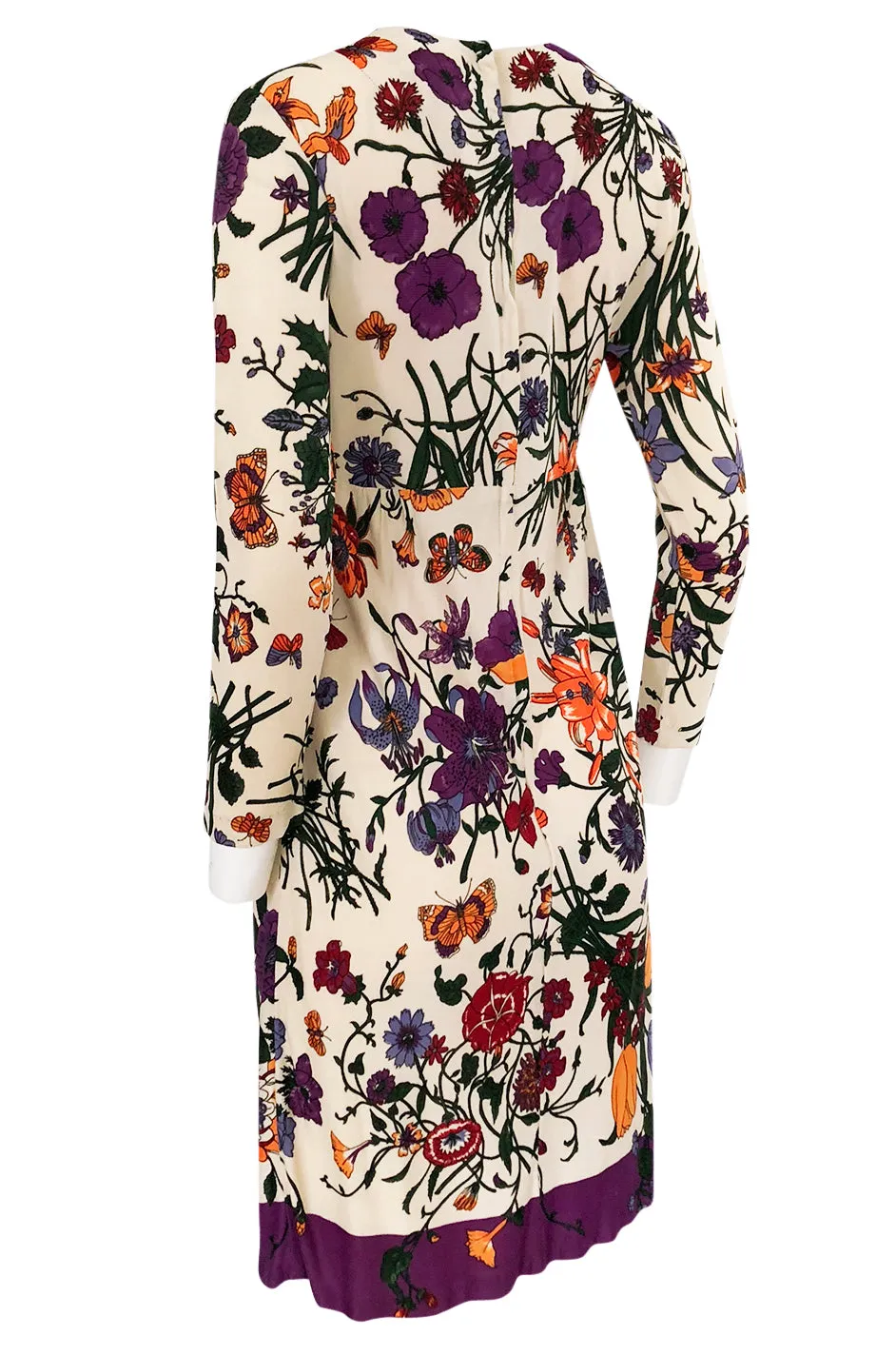 1960s Unlabeled 'Gucci' Floral & Fauna Print Rayon Jersey Dress