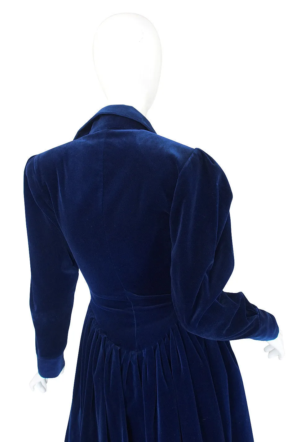 1970s Norma Kamali Blue Velvet Dress