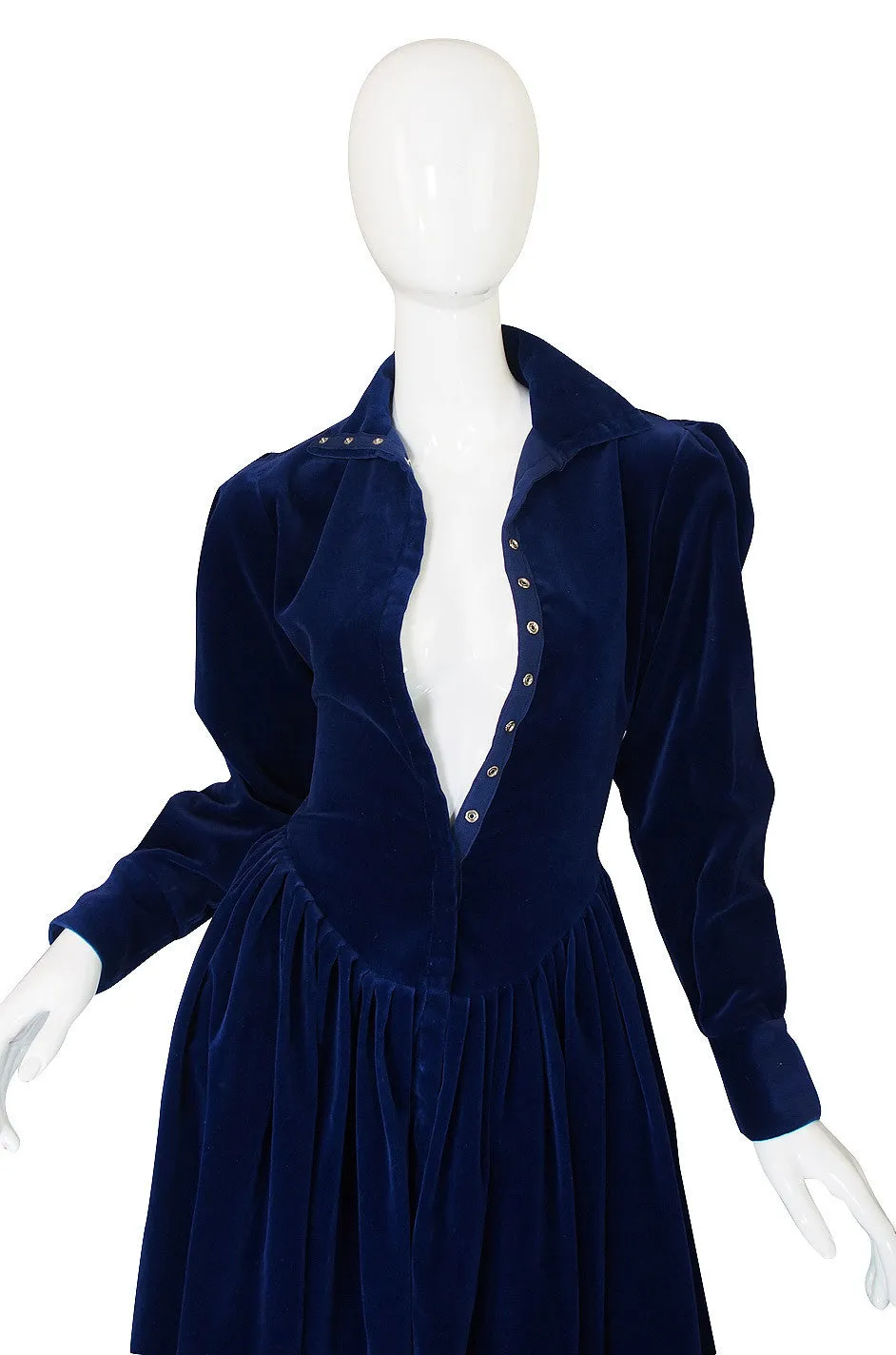 1970s Norma Kamali Blue Velvet Dress
