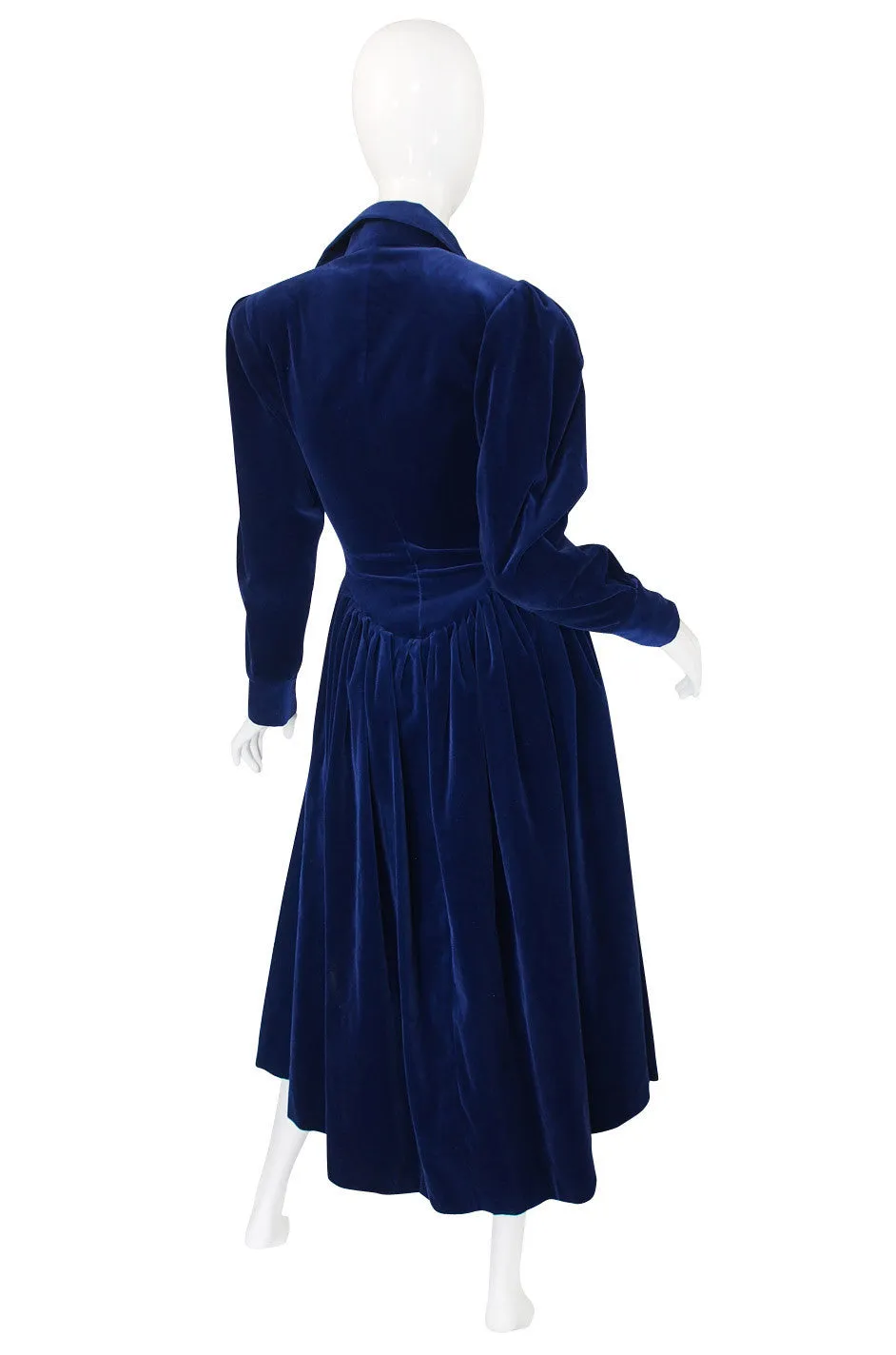 1970s Norma Kamali Blue Velvet Dress