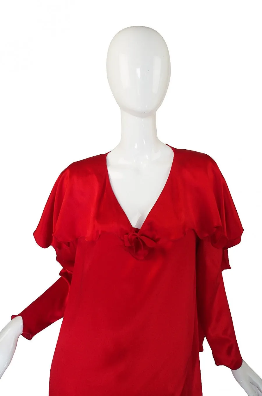 1980s Holly Harp Red Silk Dress