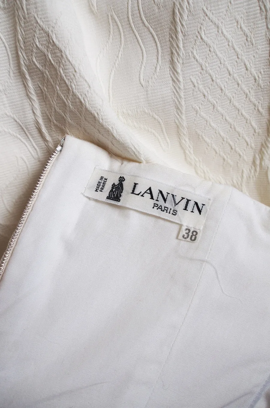 1980s White Lanvin Brocade Dress