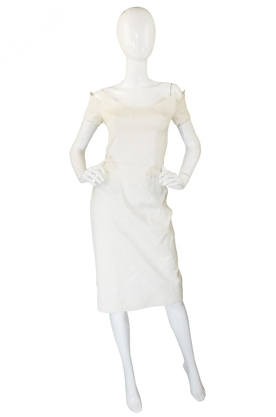 1980s White Lanvin Brocade Dress