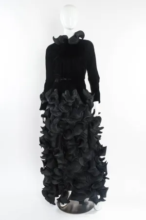 1985 A/W Couture Ruffle Pleat Velvet Taffeta Gown