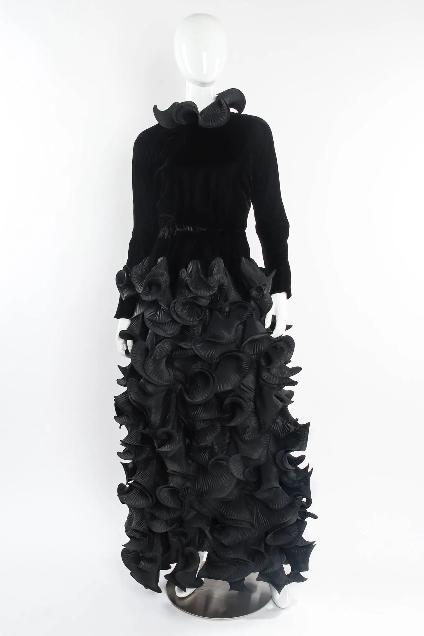 1985 A/W Couture Ruffle Pleat Velvet Taffeta Gown