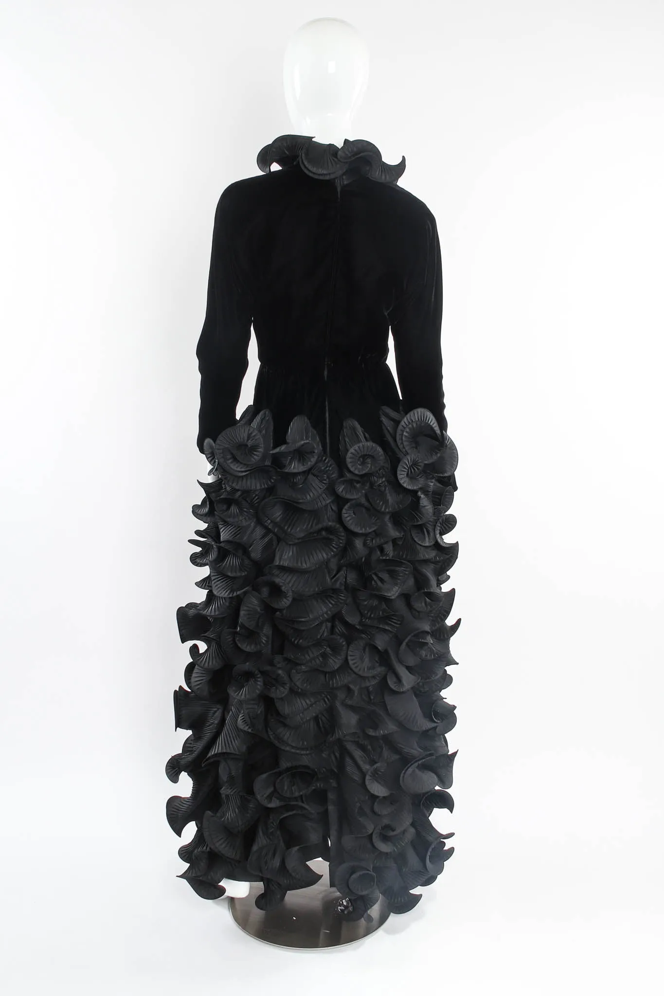 1985 A/W Couture Ruffle Pleat Velvet Taffeta Gown