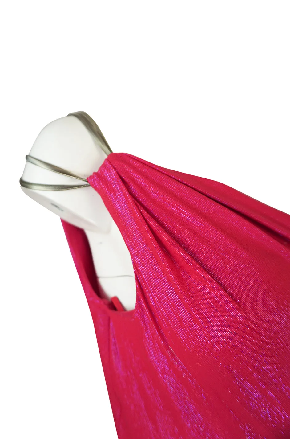 1990s Thierry Mugler Couture Bright Pink Metallic Lurex One Shoulder Dress w High Slit