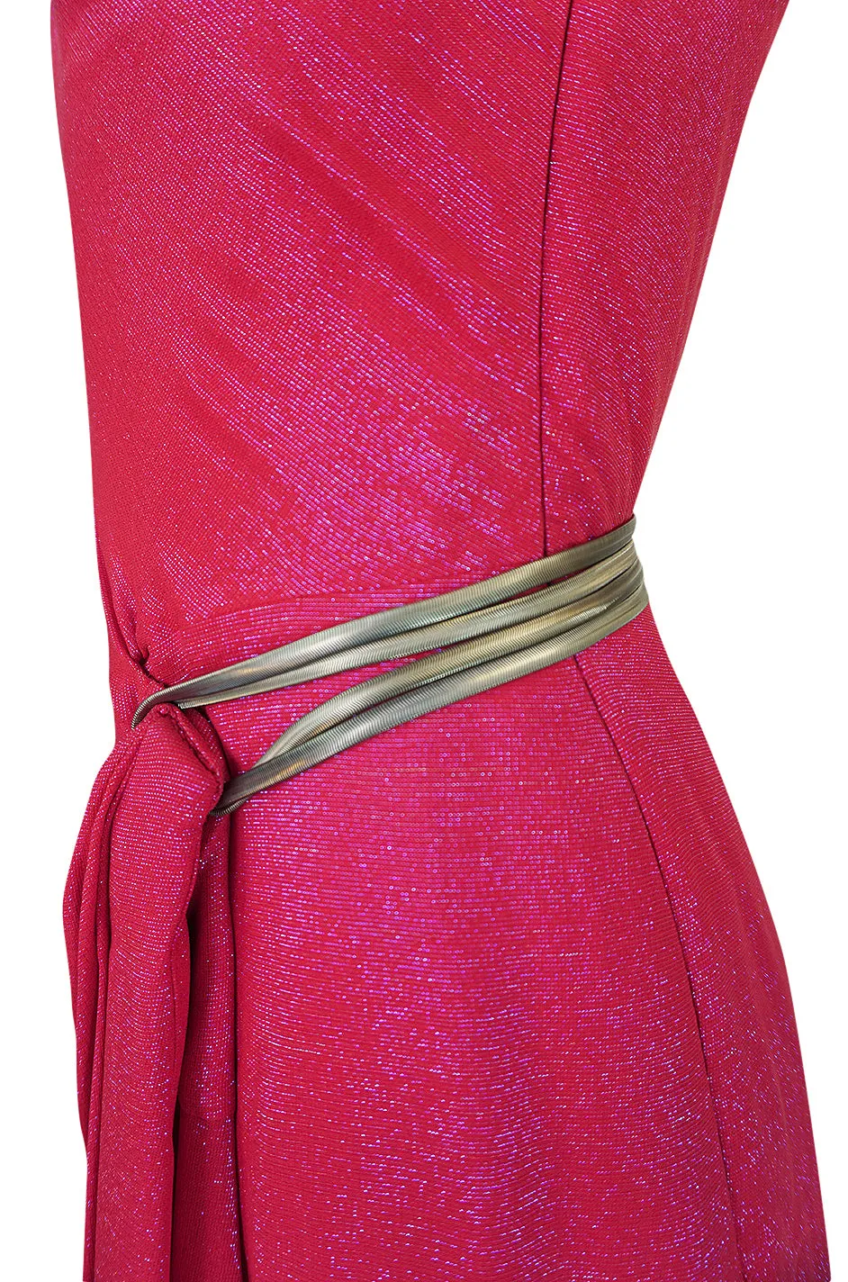 1990s Thierry Mugler Couture Bright Pink Metallic Lurex One Shoulder Dress w High Slit