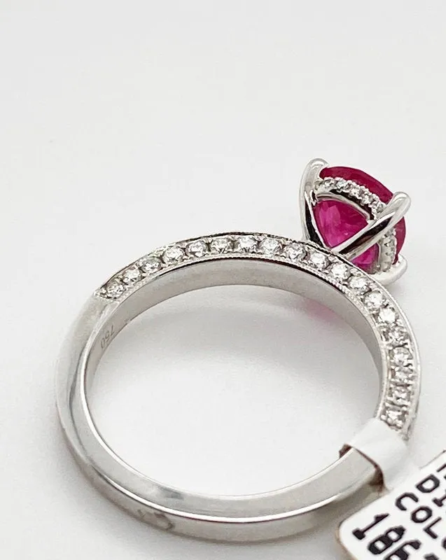 2.30 Carat Natural Ruby and Diamond Ring F VS 18K White Gold size 6.5