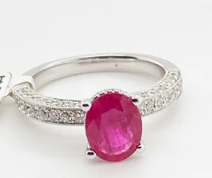 2.30 Carat Natural Ruby and Diamond Ring F VS 18K White Gold size 6.5