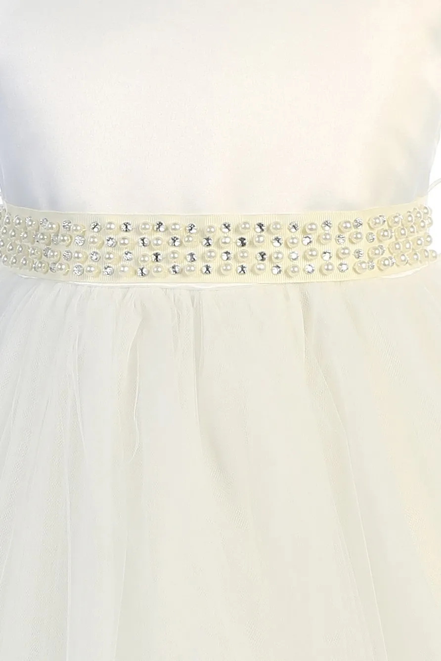 411S Pearl Rhinestone Satin Tulle Dress