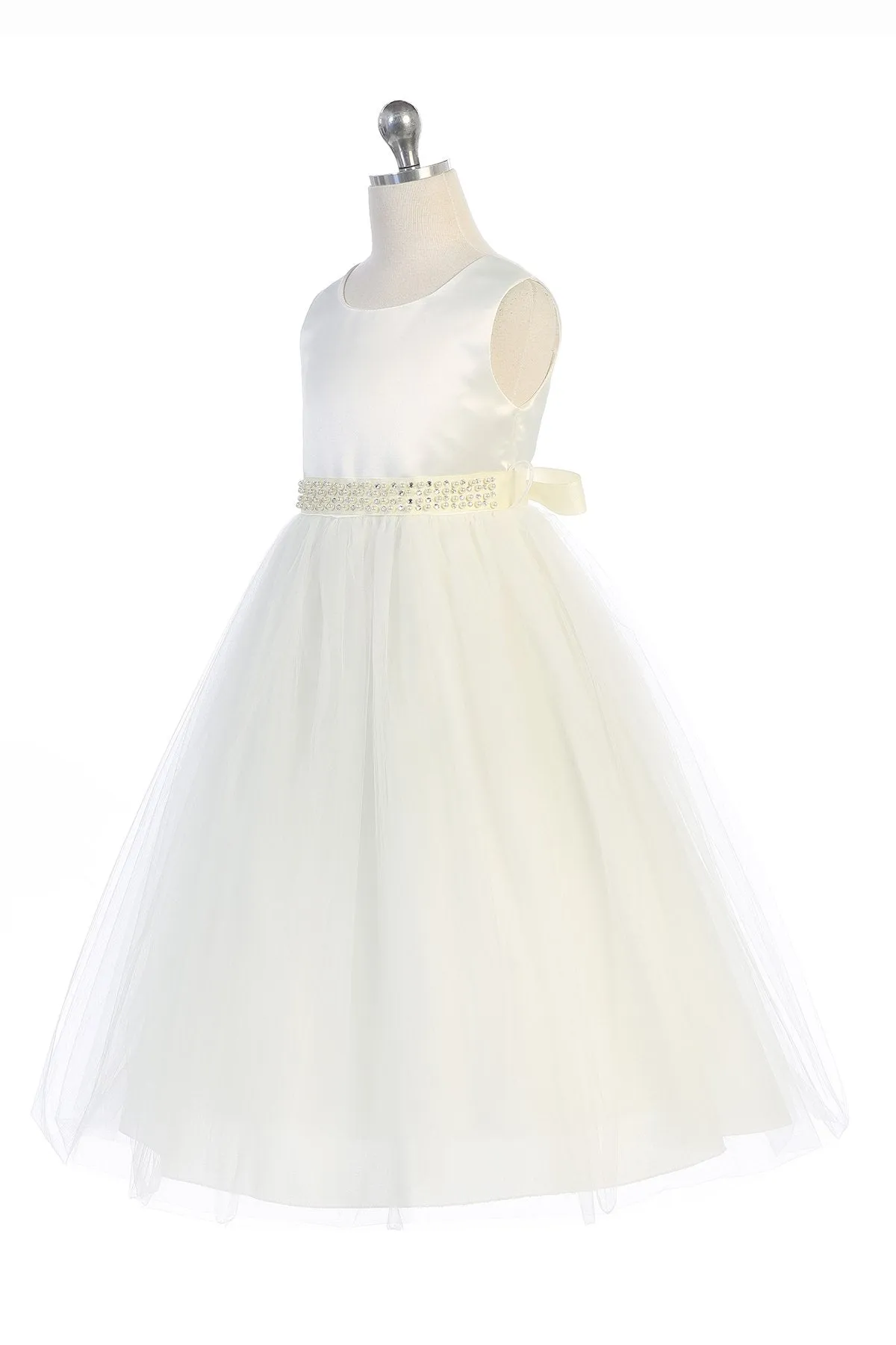 411S Pearl Rhinestone Satin Tulle Dress