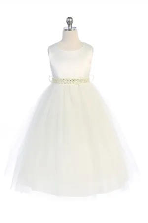 411S Pearl Rhinestone Satin Tulle Dress