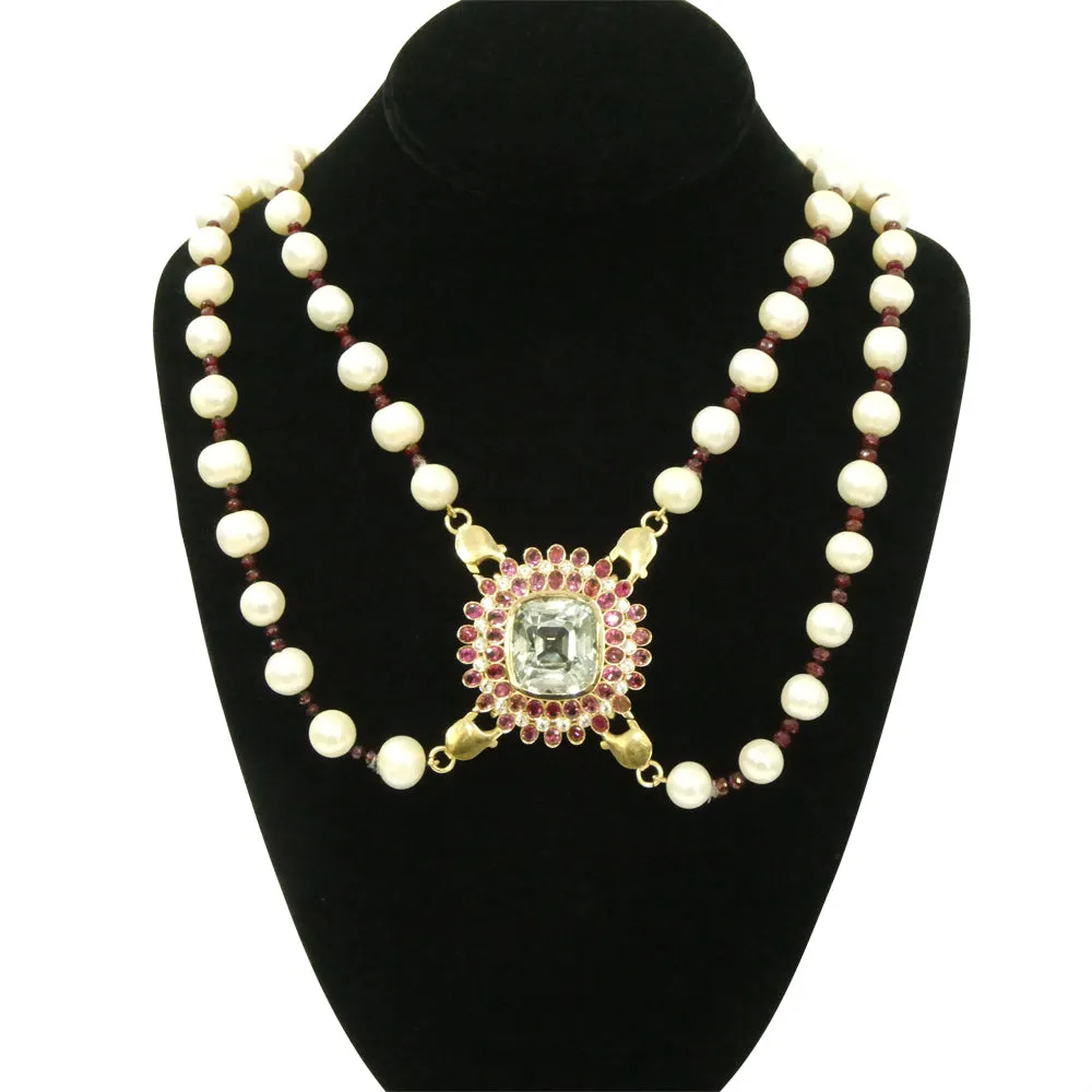 43ct Aquamarine, Pink Tourmaline, Sapphire, Pearl and Ruby Body Chain set in 10k Yellow Gold