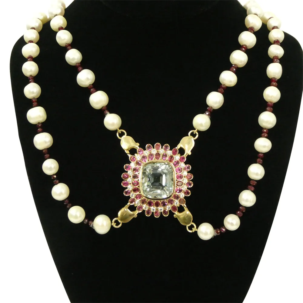 43ct Aquamarine, Pink Tourmaline, Sapphire, Pearl and Ruby Body Chain set in 10k Yellow Gold