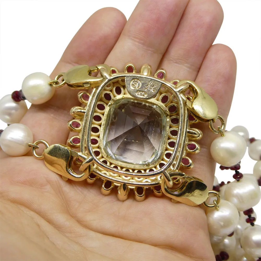 43ct Aquamarine, Pink Tourmaline, Sapphire, Pearl and Ruby Body Chain set in 10k Yellow Gold