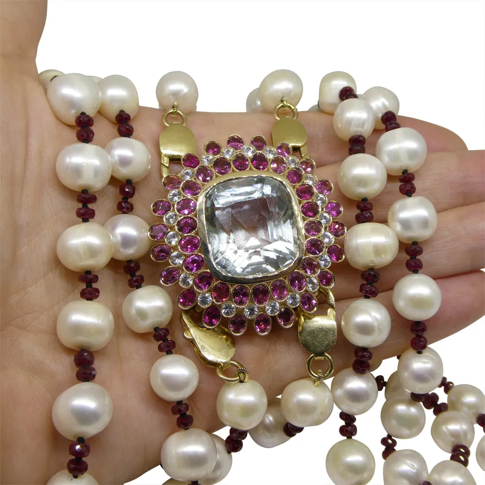 43ct Aquamarine, Pink Tourmaline, Sapphire, Pearl and Ruby Body Chain set in 10k Yellow Gold