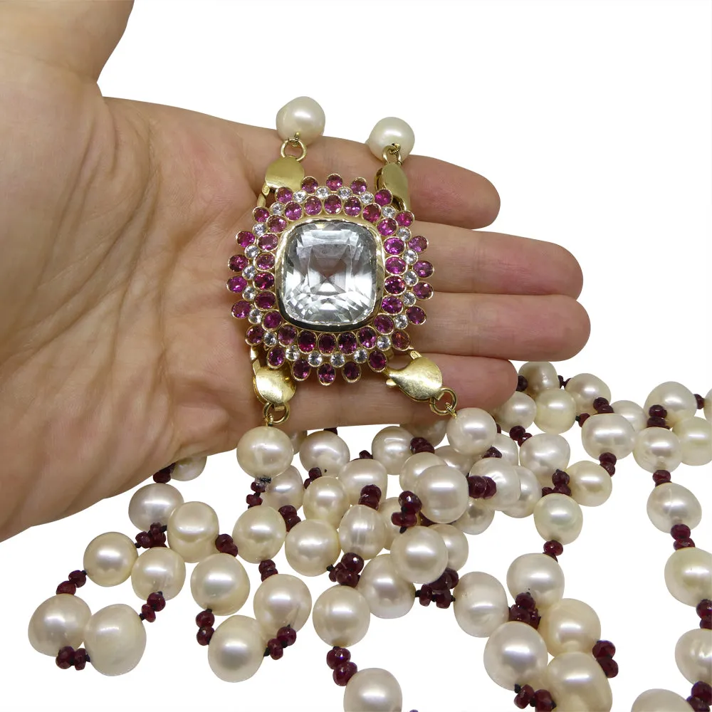 43ct Aquamarine, Pink Tourmaline, Sapphire, Pearl and Ruby Body Chain set in 10k Yellow Gold