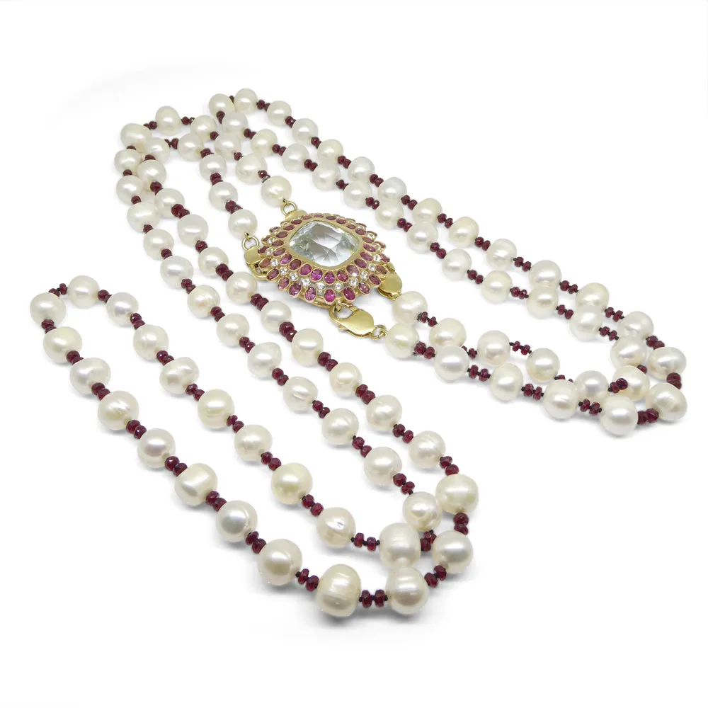 43ct Aquamarine, Pink Tourmaline, Sapphire, Pearl and Ruby Body Chain set in 10k Yellow Gold