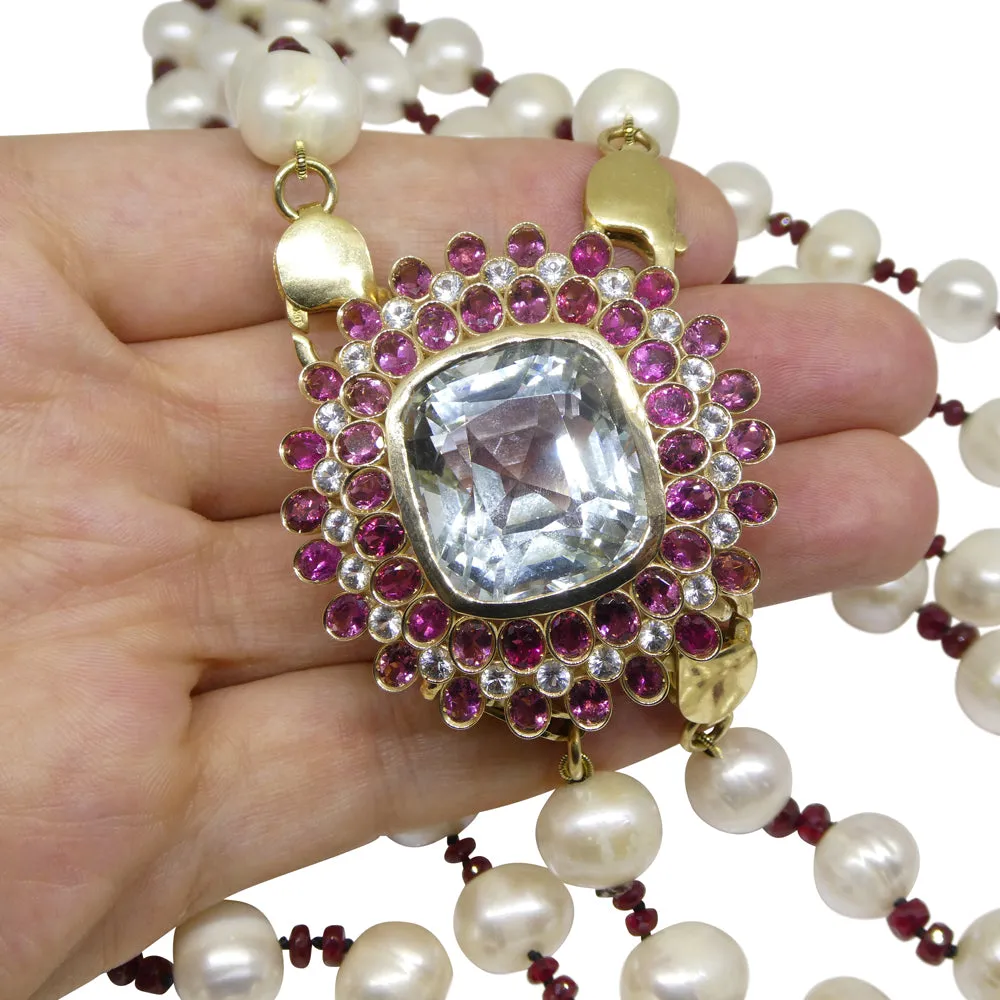 43ct Aquamarine, Pink Tourmaline, Sapphire, Pearl and Ruby Body Chain set in 10k Yellow Gold