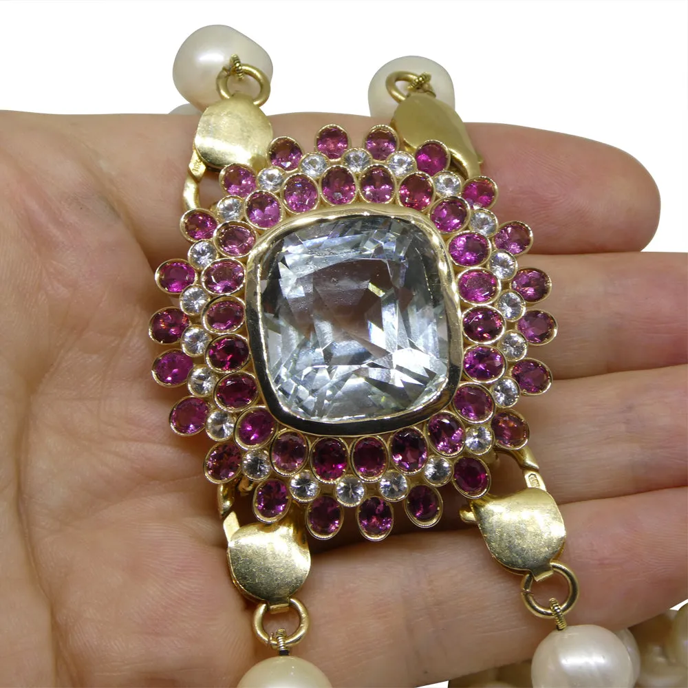 43ct Aquamarine, Pink Tourmaline, Sapphire, Pearl and Ruby Body Chain set in 10k Yellow Gold
