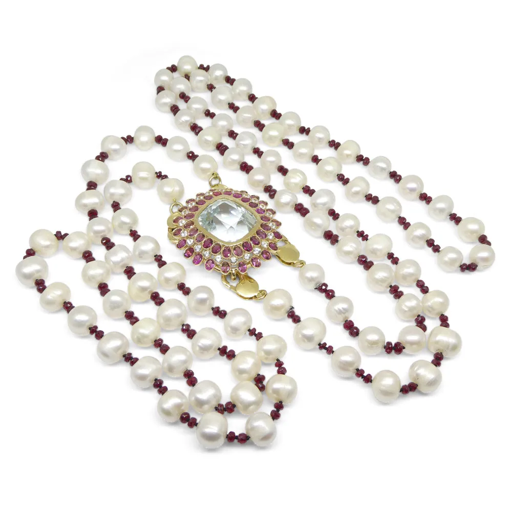 43ct Aquamarine, Pink Tourmaline, Sapphire, Pearl and Ruby Body Chain set in 10k Yellow Gold