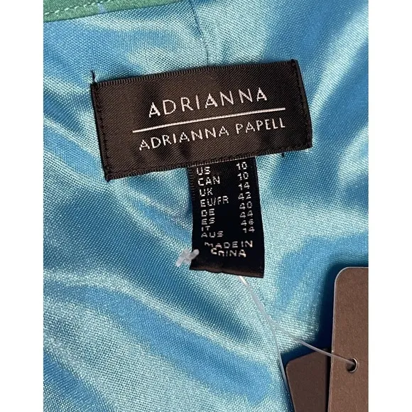 Adrianna Papell Satin Midi Dress Smocked Waist Tropical New Size 10 Vacation